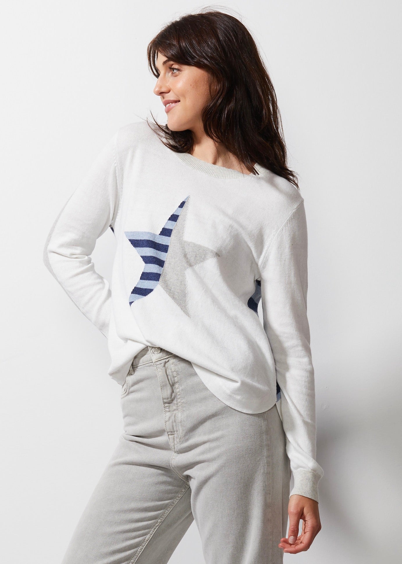 Stripey Stardom Sweater- WHITE